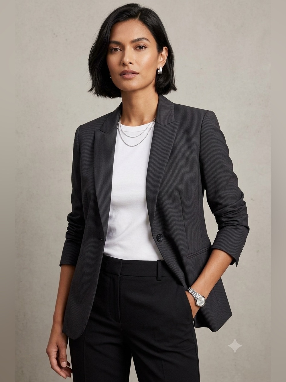 Ann Taylor Gray Pinstripe One Button Blazer Size 4 Career Office Jacket